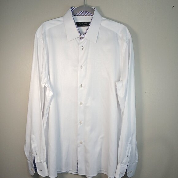 COOGI CLASSIC BUTTON UP LONG SLEEVE WHITE, DRESS SHIRT, MENS XL, - Picture 2 of 9